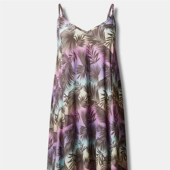 TORRID SWIM COVER UP MIDI TROPICAL LEAF LINED BEACH DRESS Size 28 - Picture 2 of 15